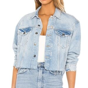 Free People Amelia Slouchy Trucker Jacket in Washed Denim Size Medium